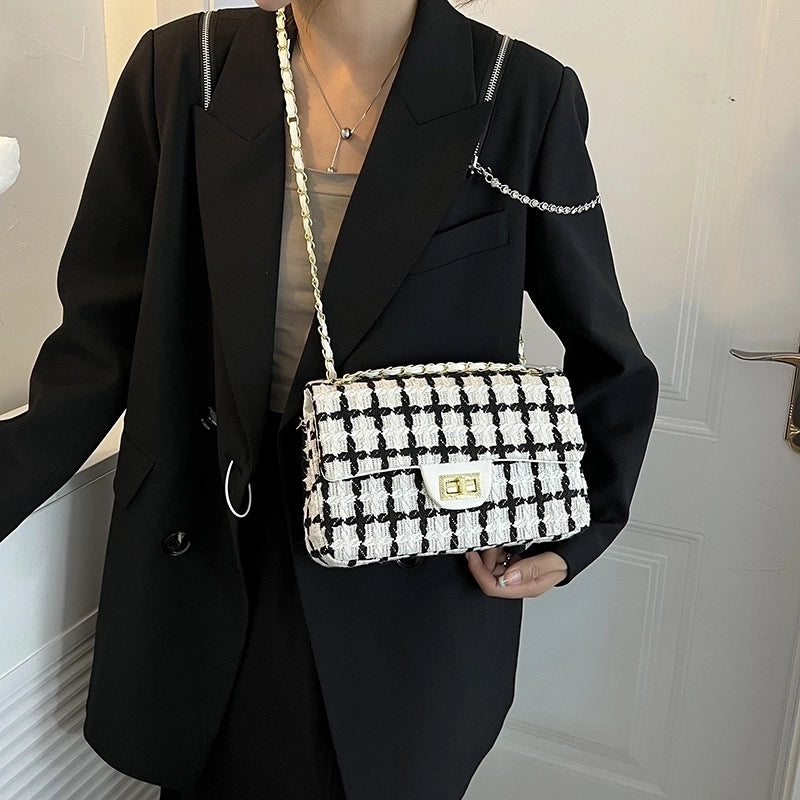 Women's All Seasons Braid Plaid Streetwear Square Lock Clasp Square Bag