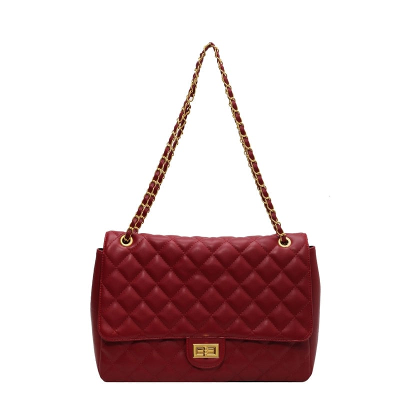 Women's Pu Leather Solid Color Classic Style Sewing Thread Square Lock Clasp Crossbody Bag
