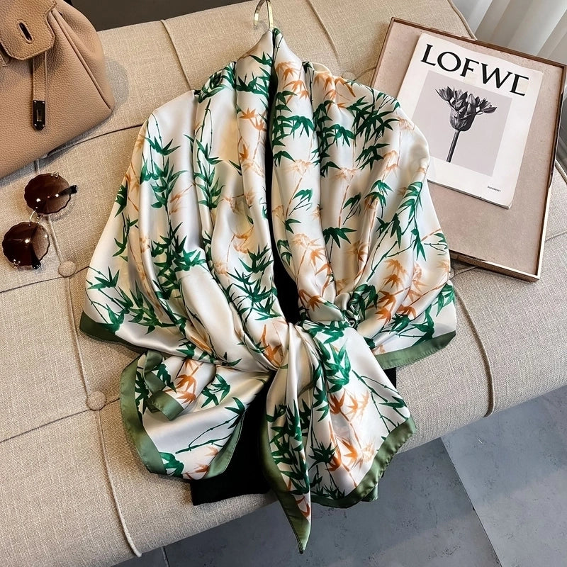 Women's Casual Elegant Printing Rose Satin Printing And Dyeing Printing Floral Silk Scarf Scarf