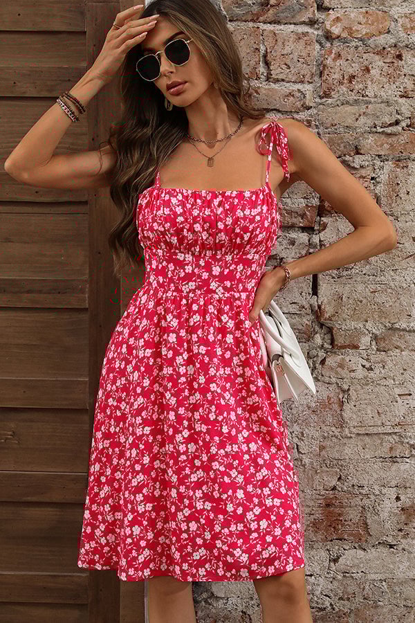 Cute Floral Print Ruched Front Casual Dress