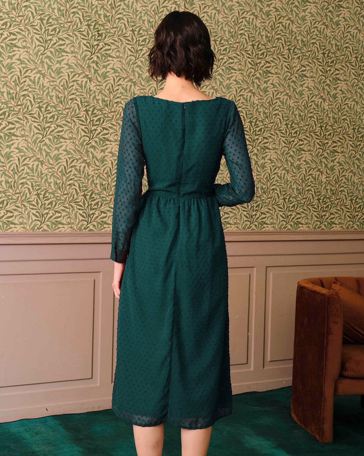 The Sweetheart Neckline Sheer Sleeve Midi Dress