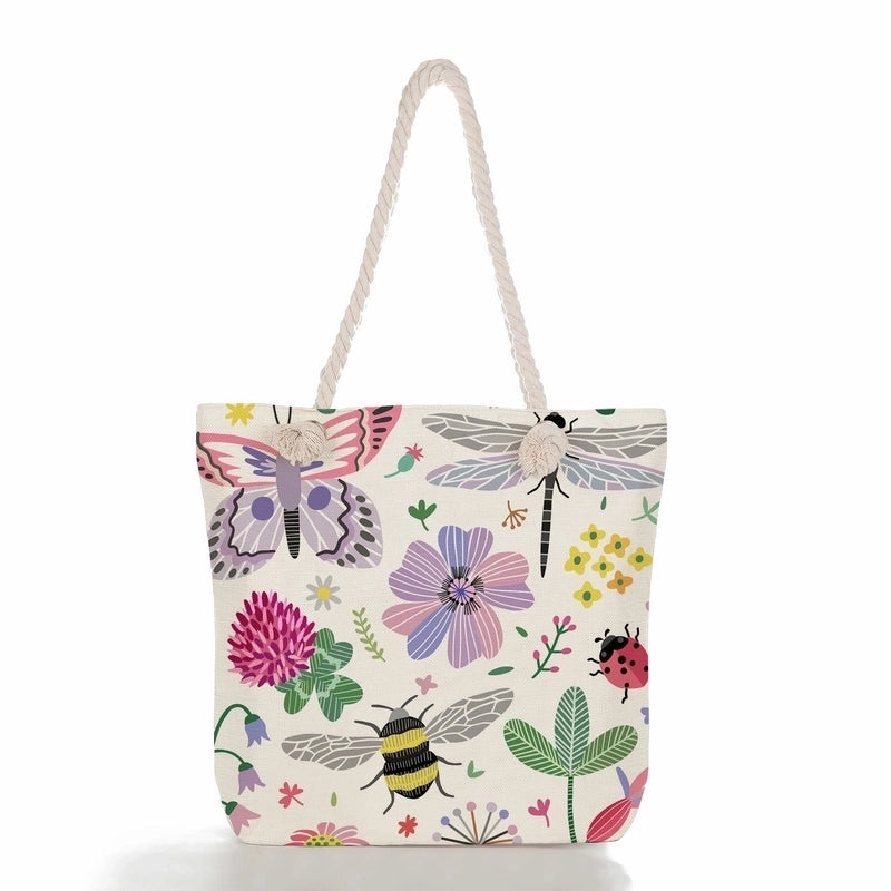 Women'S Vacation Butterfly Canvas Shopping Bags