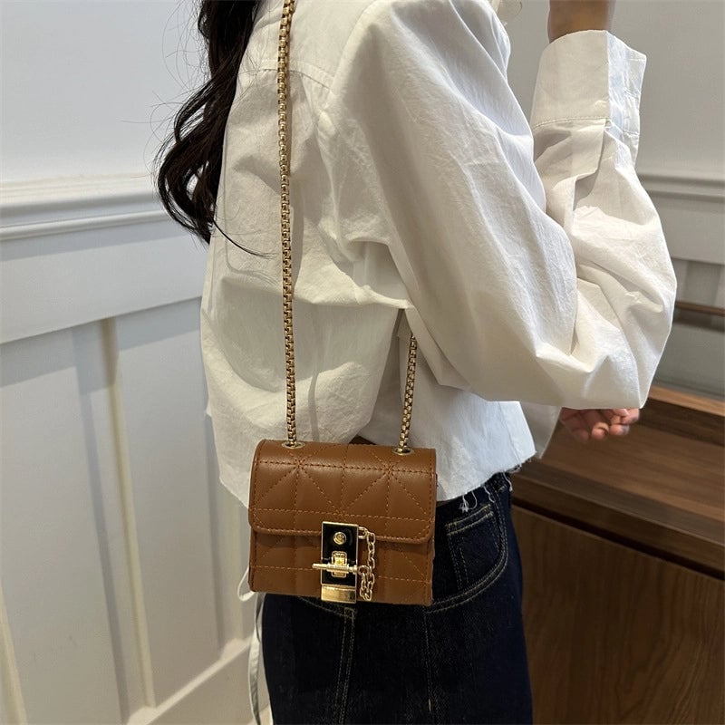 Women's Pu Leather Solid Color Basic Lock Square Lock Clasp Shoulder Bag Crossbody Bag Square Bag