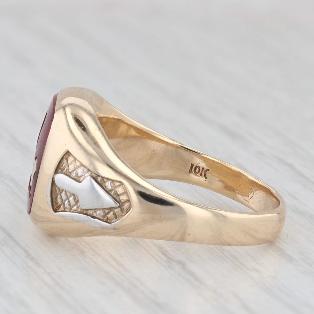 Masonic Blue Lodge Signet Ring 10k Gold Square Compass Lab Created Ruby Size 10