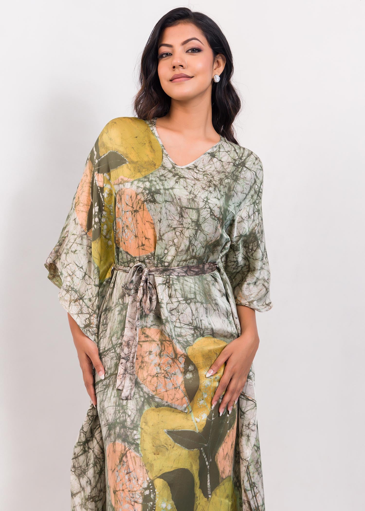 V-Neck Batik Kaftan Dress