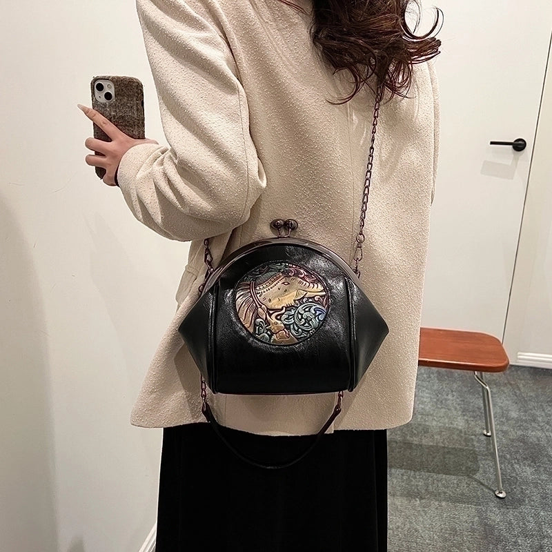 Women's Pu Leather Geometric Vintage Style Clipped Button Handbag