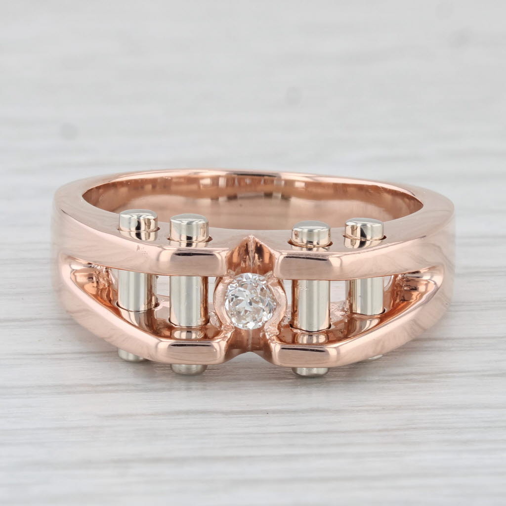 0.17ct Round Solitaire Diamond Ring 14k Rose Gold Size 11.5 Men's