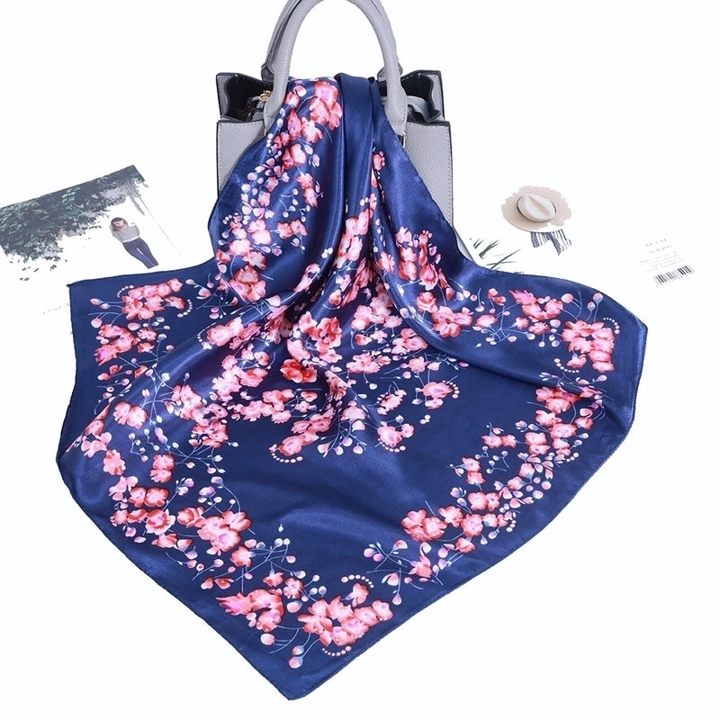 Women's Elegant Classical Lady Printing Satin Silk Scarf