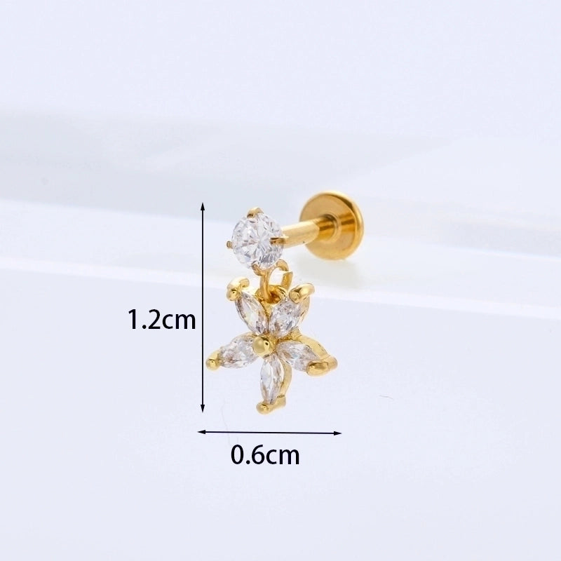 Ear Cartilage Rings & Studs Flower 316L Stainless Steel  Copper Inlaid Zircon