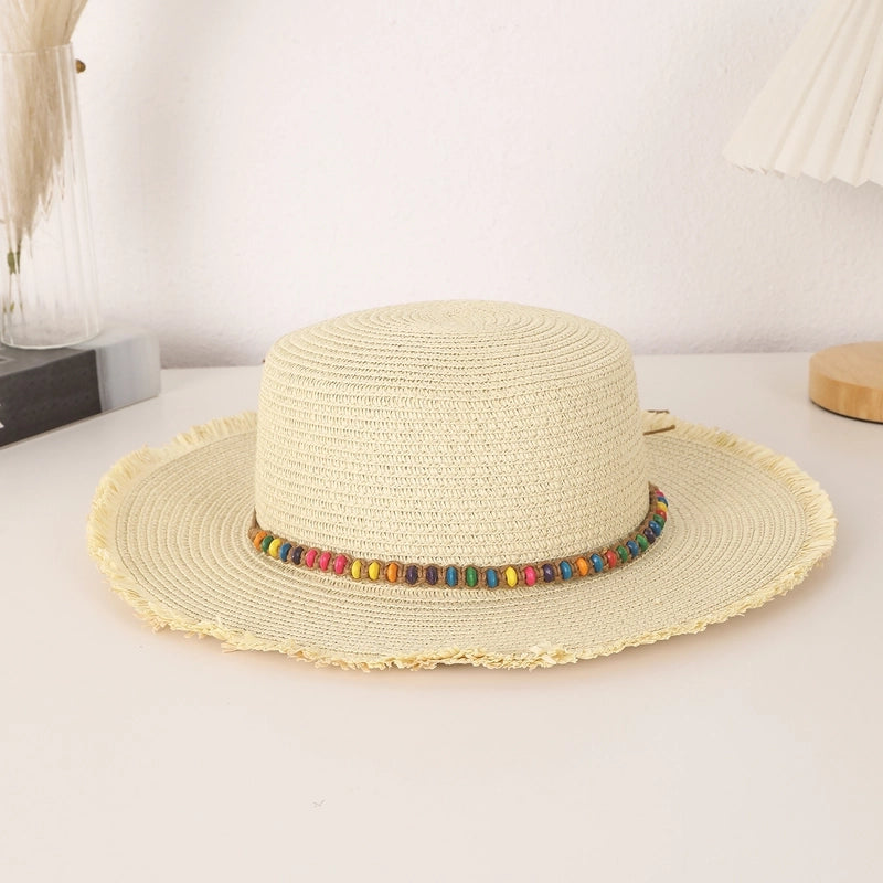 Women's Vacation Beach Minimalist Solid Color Straps Big Eaves Straw Hat