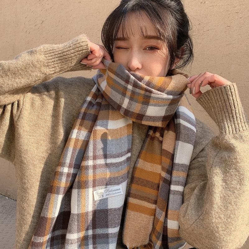 Women'S Fashion Plaid Imitation Cashmere Tassel Scarf
