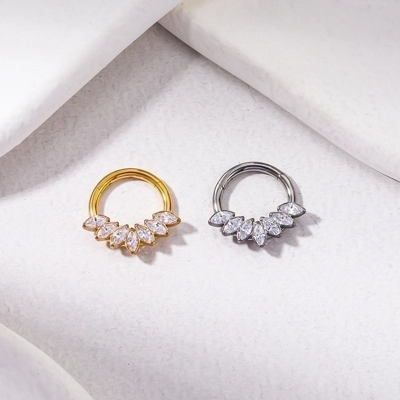 1 Piece Nose Rings & Studs Retro Leaf Water Droplets Pure Titanium Inlaid Zircon