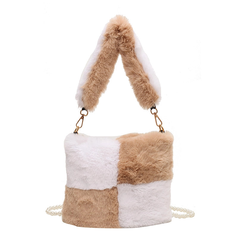 Women's Plush Solid Color Streetwear Square Zipper Shoulder Bag