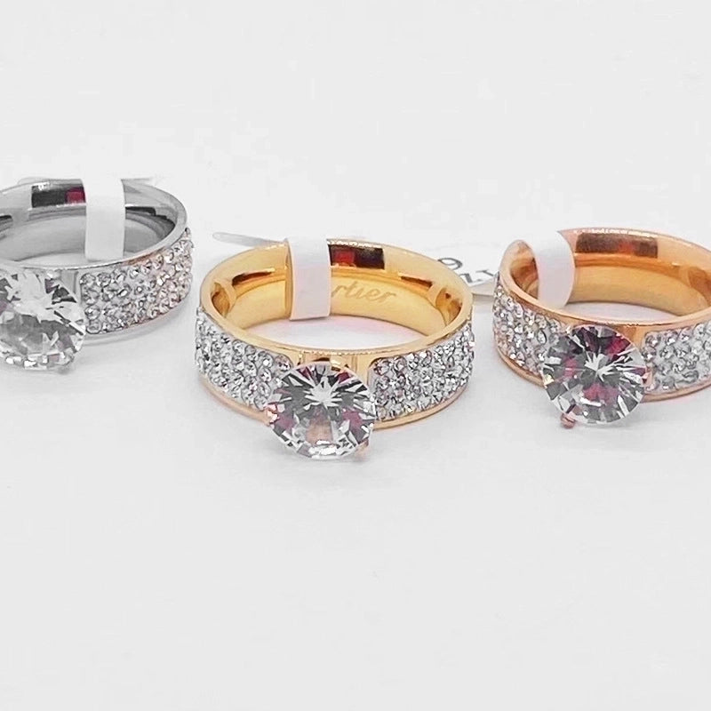 Glam Round Titanium Steel Rhinestones Rings