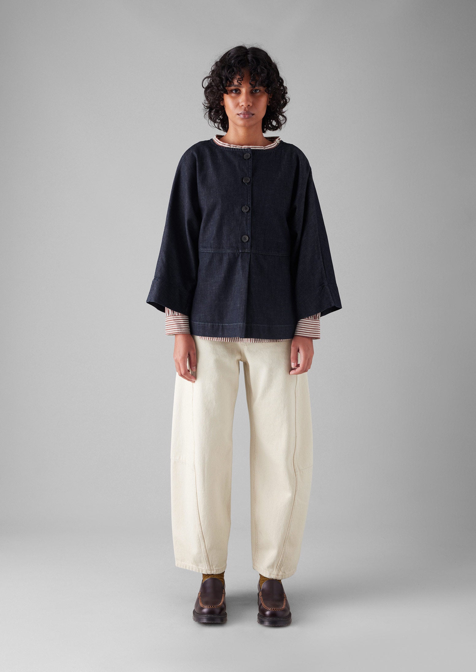 Half Placket Cotton Denim Smock | Indigo