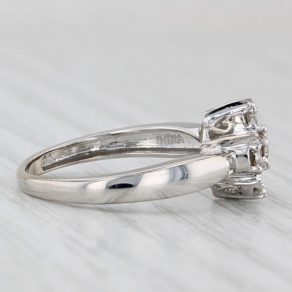 Diamond Cluster Engagement Ring 14k White Gold Size 5.5