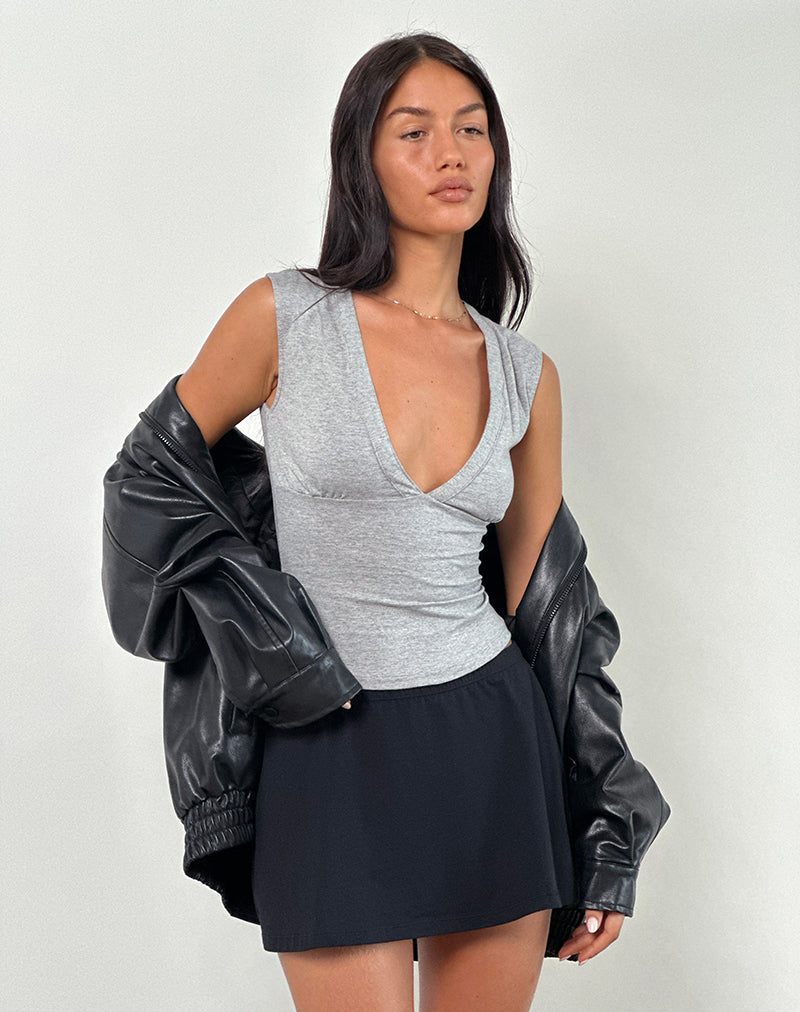 Emberly Plunge Top in Grey Marl