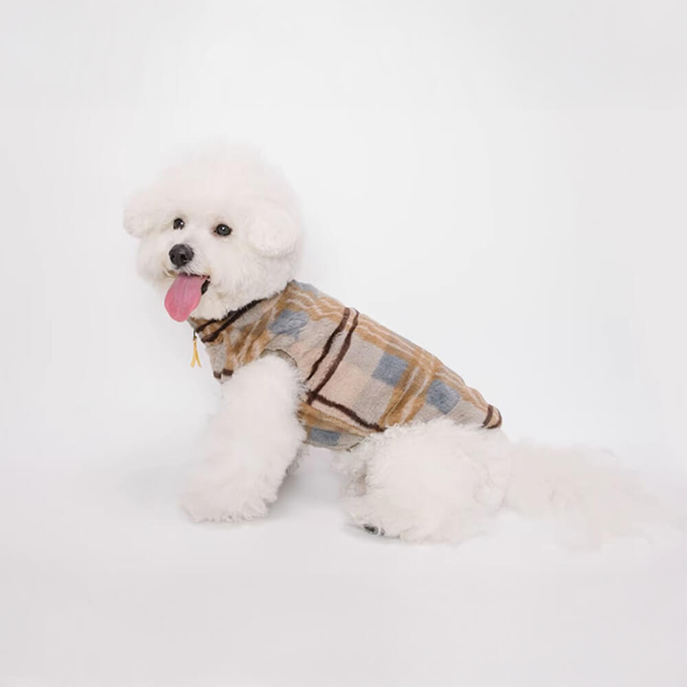 Plaid Skin-Friendly Fleece Embroidery with Leash Opening Dog Jacket