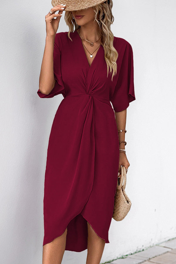 Fashion V Neck Solid Irregular Hem Dress