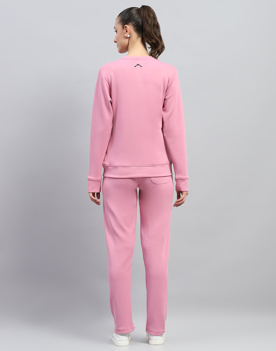 Women Pink Solid Round Neck Full Sleeve Tracksuit