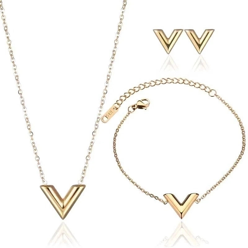 Minimalist V Shape Titanium Steel Plating Bracelets Necklace