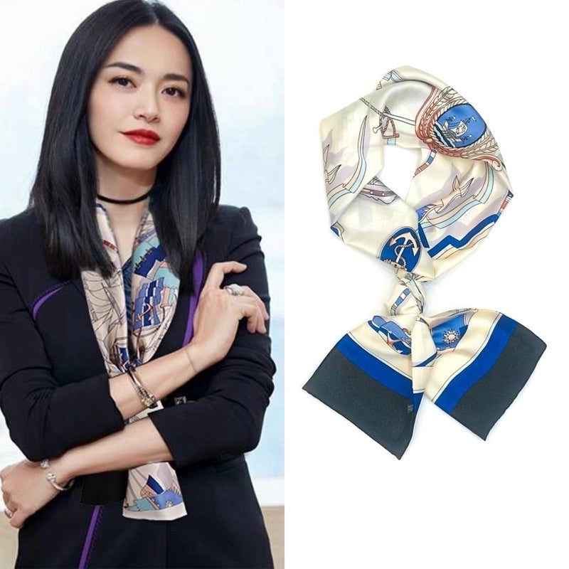 Women's Elegant Minimalist Geometric Chiffon Printing Silk Scarf