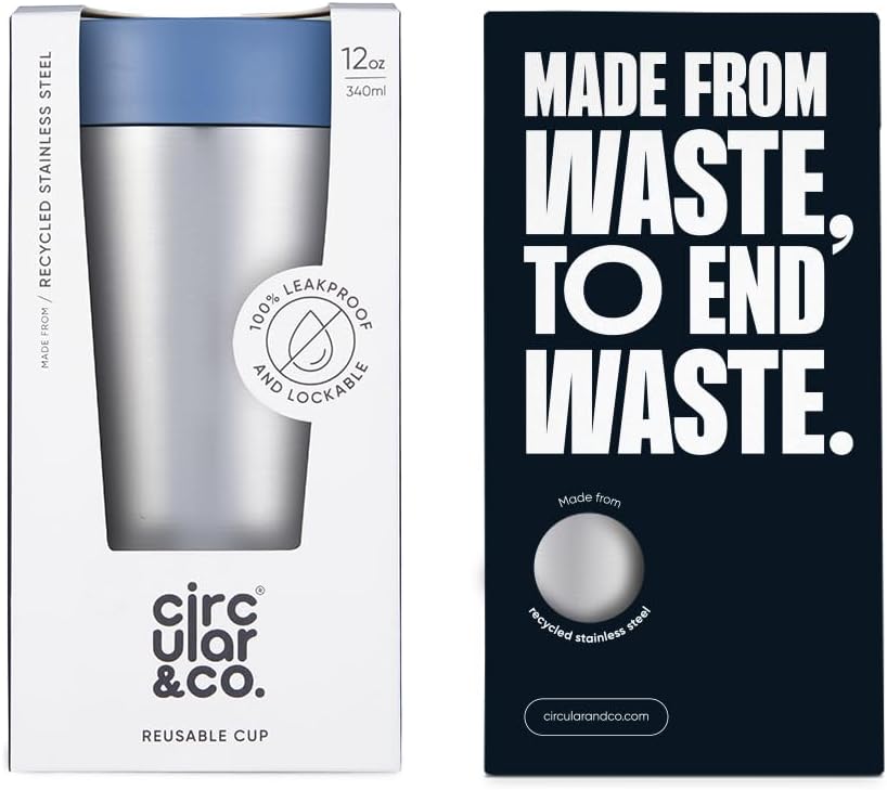 Circular & Co Thermal Stainless Steel Travel Mug - 8oz/227ml - Insulated Reusable Coffee Cup - 100% Leakproof & Lockable - 6 Hours Hot/Cold - Push Top, One Hand Open, 360 Drinking Coffee Tumbler