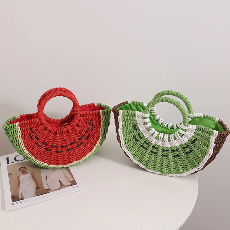 Women's Medium Spring&summer Straw Watermelon Vacation Shell String Straw Bag