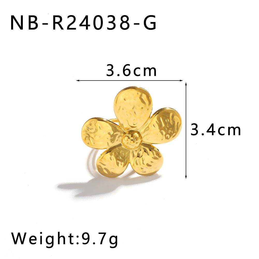 Multicolor Flower Jewelry Set Stainless Steel 18K Real Gold Pleated Women'S Necklace Earrings Ring
