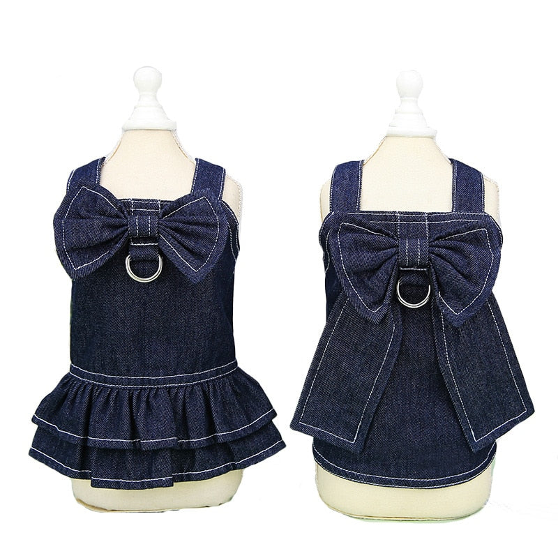 Bowknot Denim Dog Harness Dress/Shirt