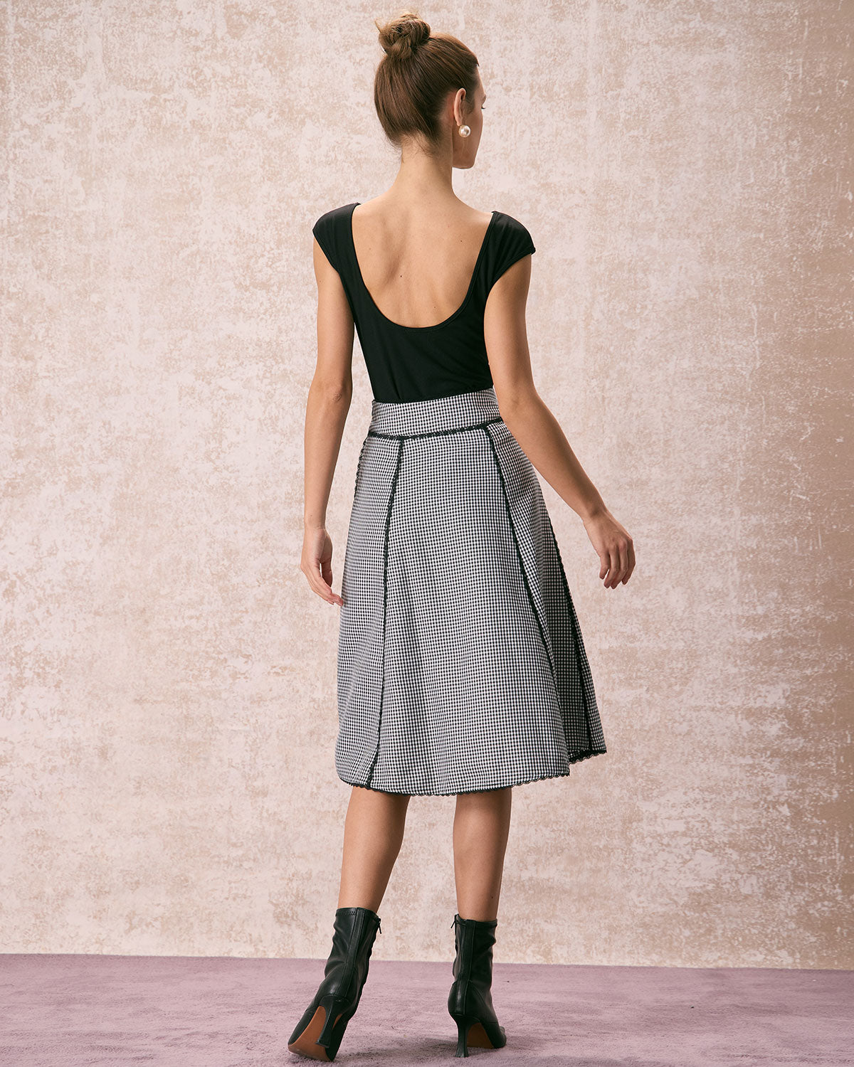 The Black High Waisted Plaid Lace Midi Skirt