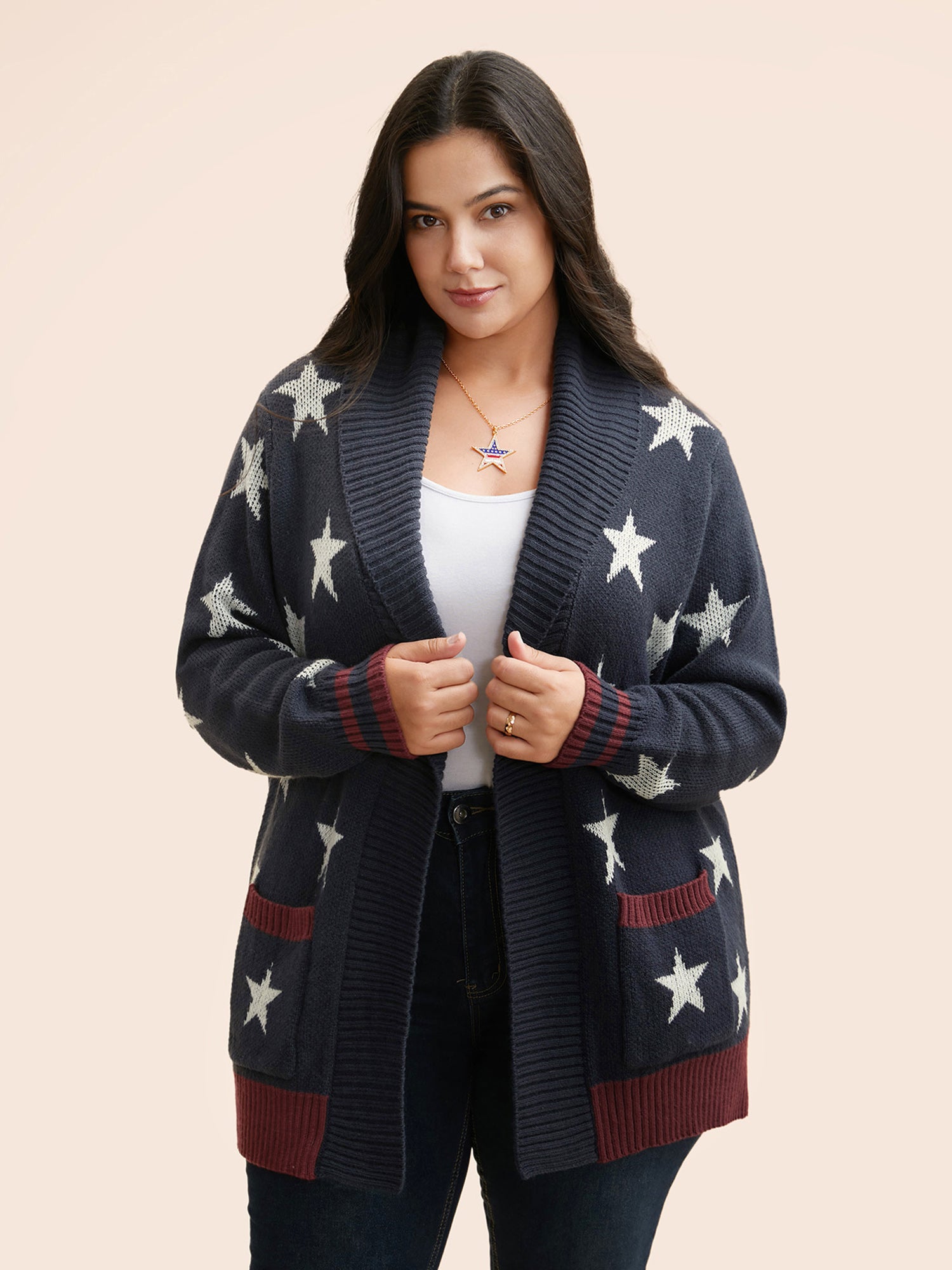 Star Contrast Patched Pocket Cardigan