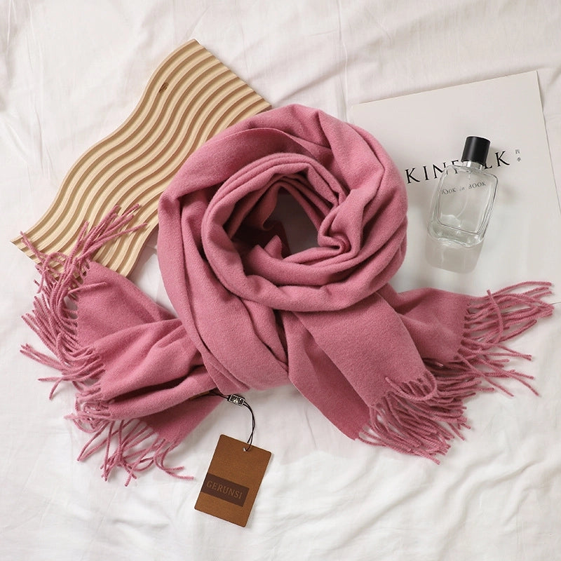 Solid Color Prickly Wool Scarf Women's 300g Ge Run Si Imitation Cashmere Thickened Scarf Japanese Style Plain Scarf For Autumn And Winter