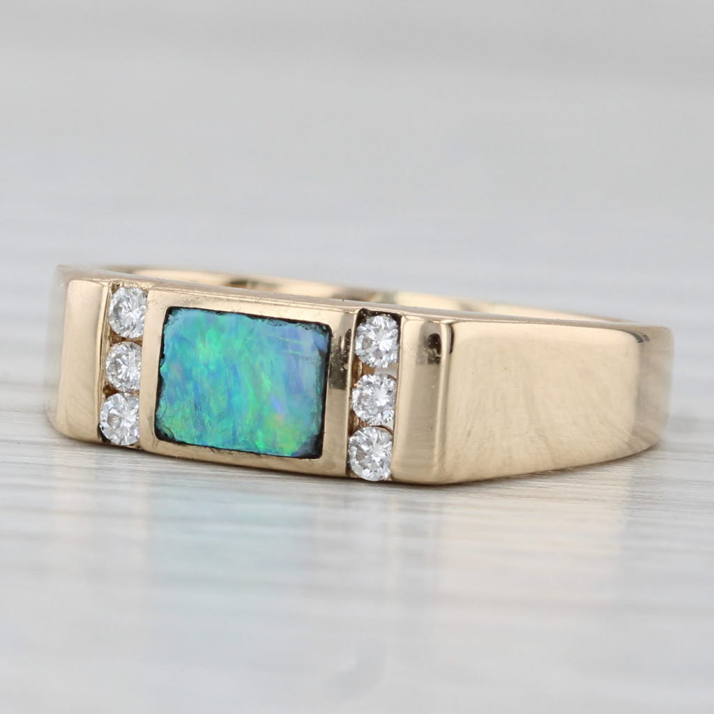 Kabana Blue Green Opal Diamond Ring 14k Yellow Gold Size 6.75