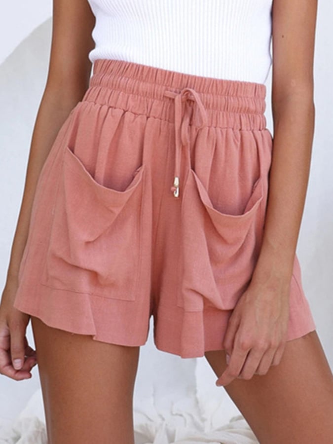 Cotton And Linen Drawstring All-match Wide-leg Casual Shorts