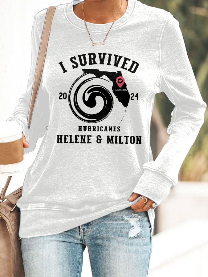 Retro I Survived 2024 Hurricane Helene And Milton Survivor Print Sweatshirt