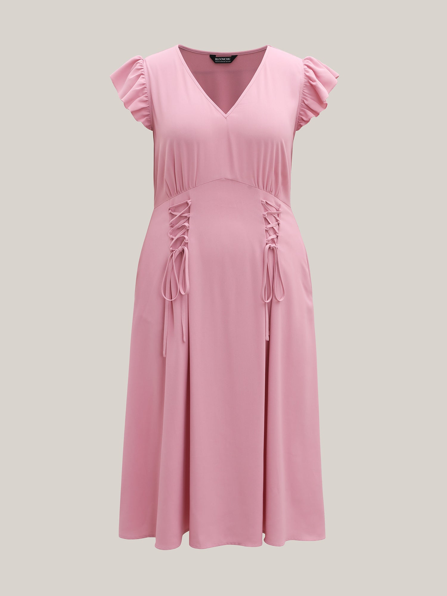 Tie-Up Panels Solid Pockets Midi Dress