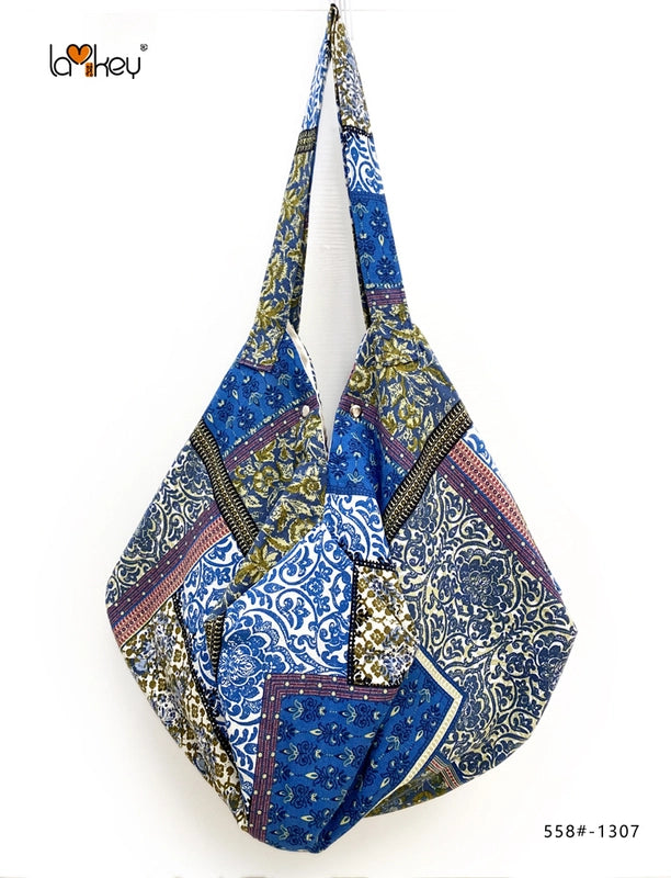 Women's Large Cotton Color Block Vintage Style Classic Style Dumpling Shape Magnetic Buckle Shoulder Bag