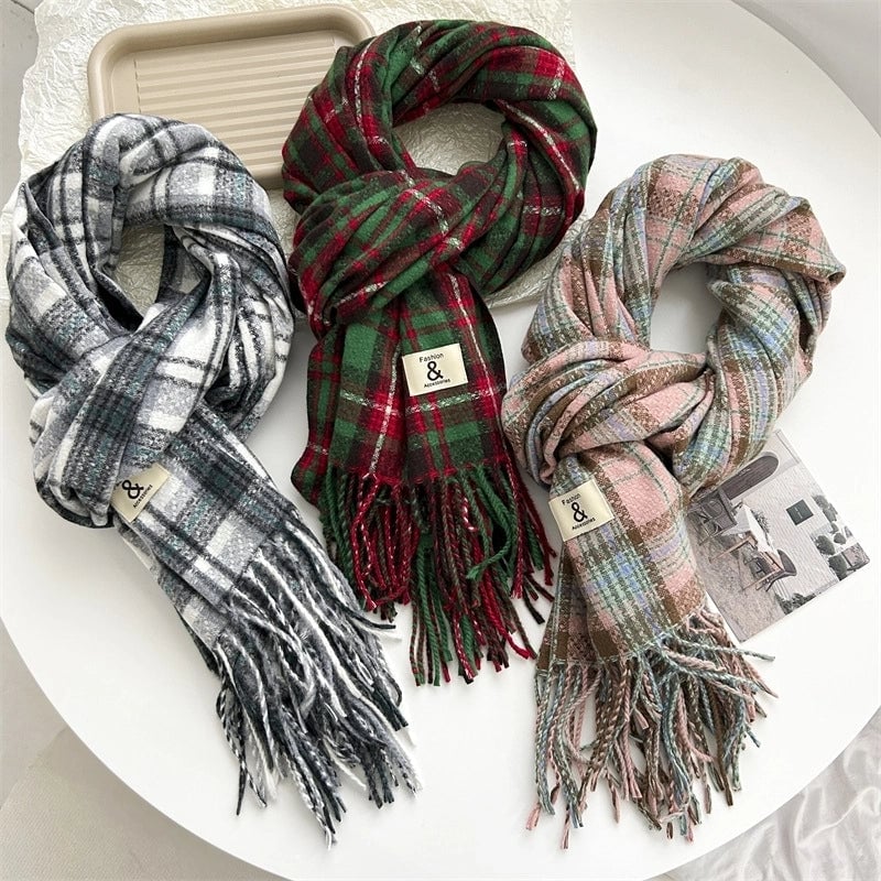 Women's Retro Plaid Imitation Cashmere Scarf