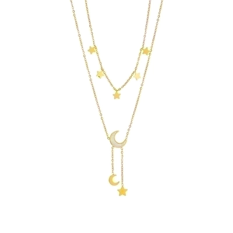 Fashion Star Moon 304 Stainless Steel 18K Gold Plated Plating Stainless Steel Necklaces