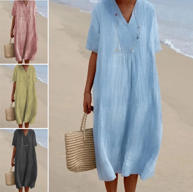 Women's Solid Color Cotton Linen Dress