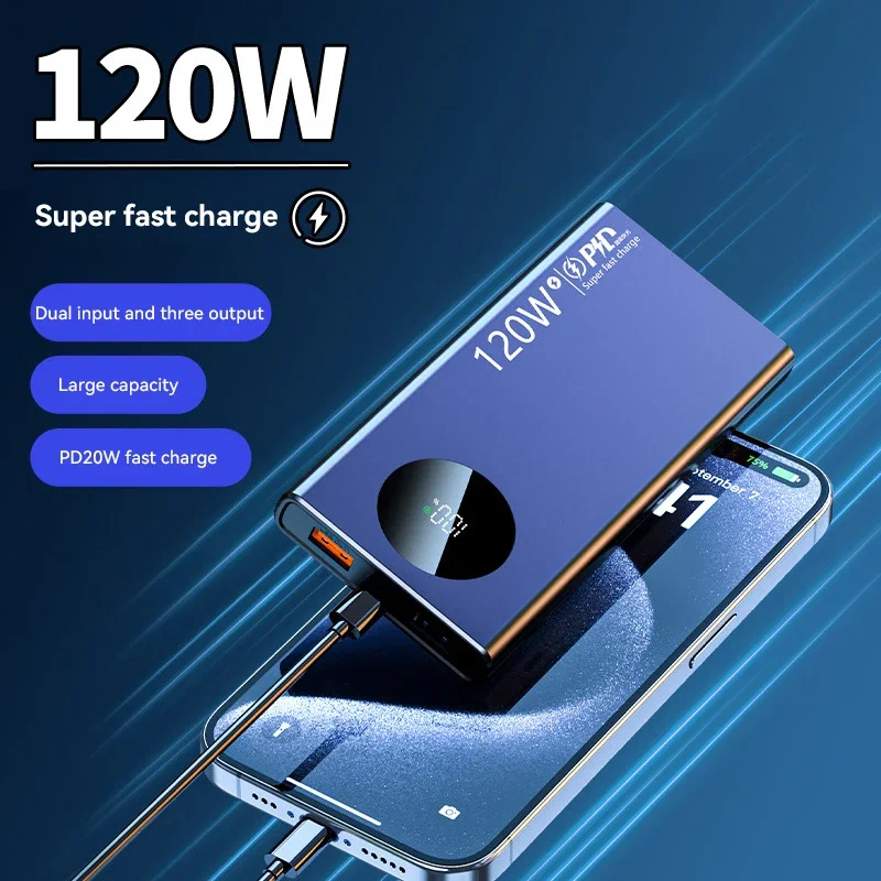 120W Super Fast Charging 500000mAh High Capacity Power Bank Thin Light Digital Display Power Bank For iPhone Samsung Huawei 2025