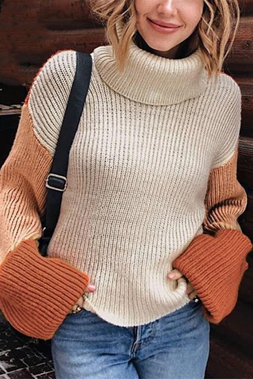 Pumpkin Oversized Color Block Sweater