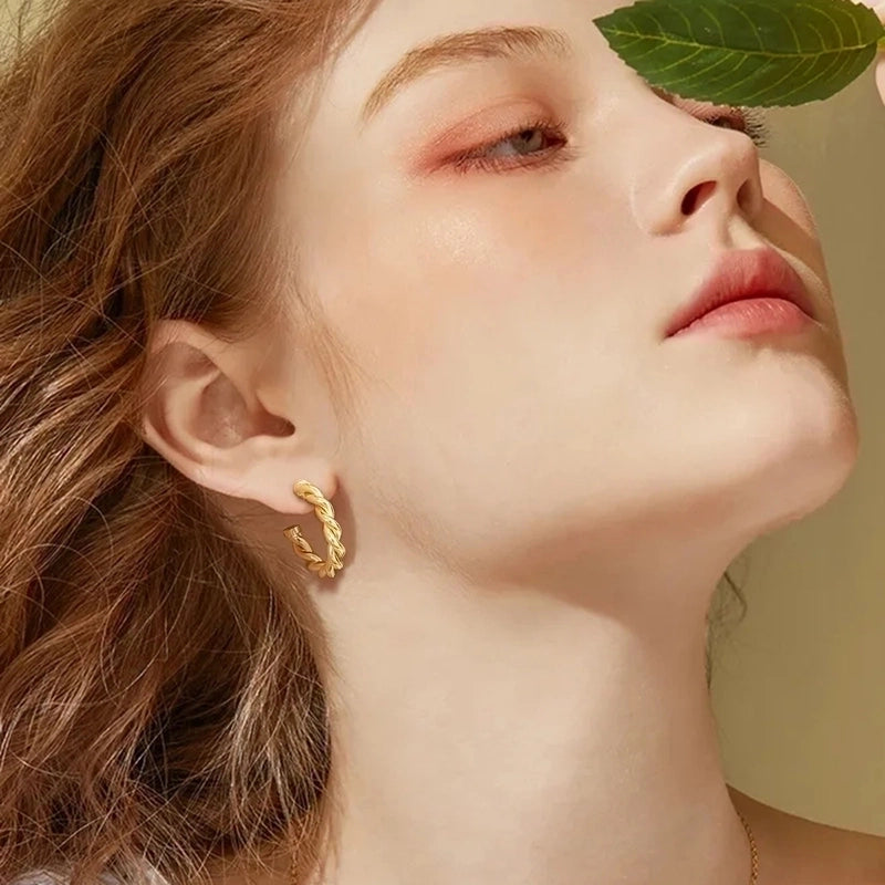 1 Pair Minimalist C Shape Plating 201 Stainless Steel Hoop Earrings Ear Studs