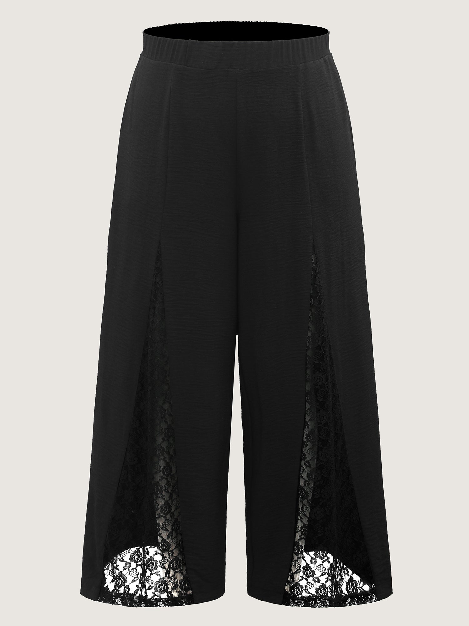 Lace Trim Sheer Wide-Leg Pants