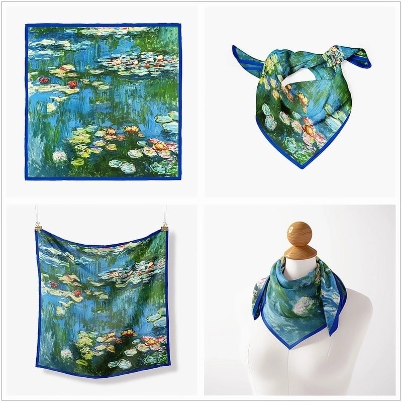 53cm Monet Oil Painting Series Water Lilies In The Pond Silk Scarf