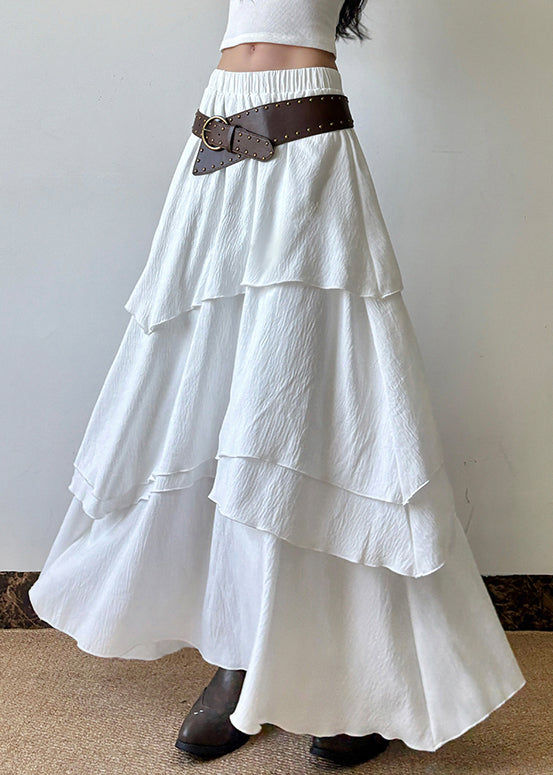Bohemian White Layered Solid Elastic Waist Cotton Skirts Summer