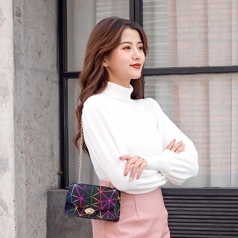 Women's Small Pu Leather Argyle Fashion Metal Button Square Lock Clasp Crossbody Bag