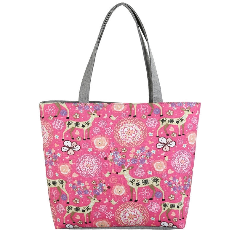 Women's Classic Style Flower Canvas Shopping Bags