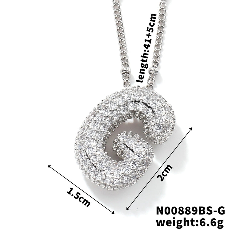 304 Stainless Steel Copper Rhodium Plated Three-dimensional Inlay Letter Zircon Pendant Necklace